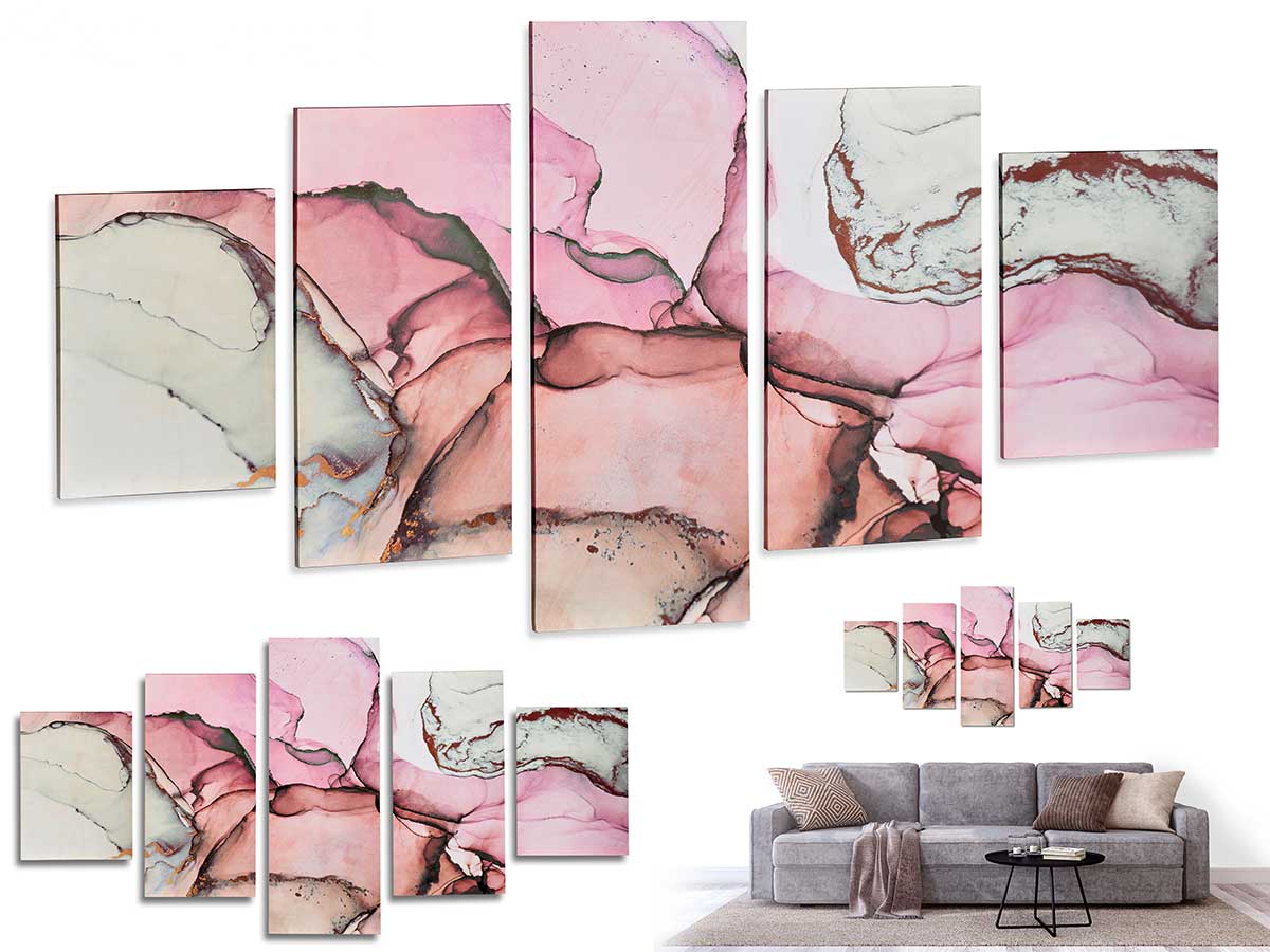  5 stuk canvas roze marmer