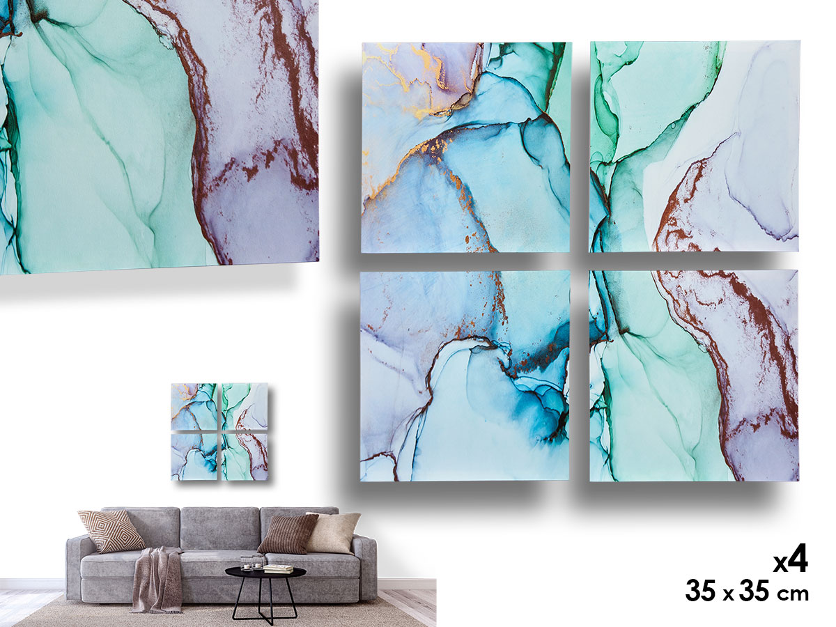  lot de 4 toiles marbre bleu 35x35cm