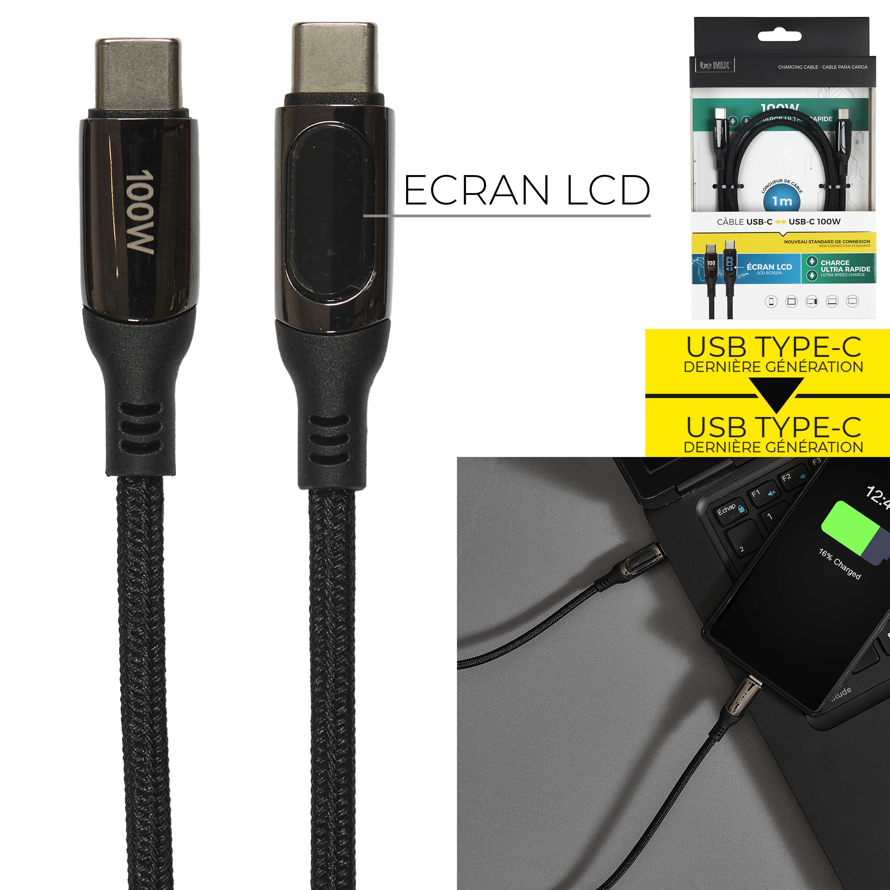 -C-zu-C-Wattmeter Ladekabel 100 W 1 m