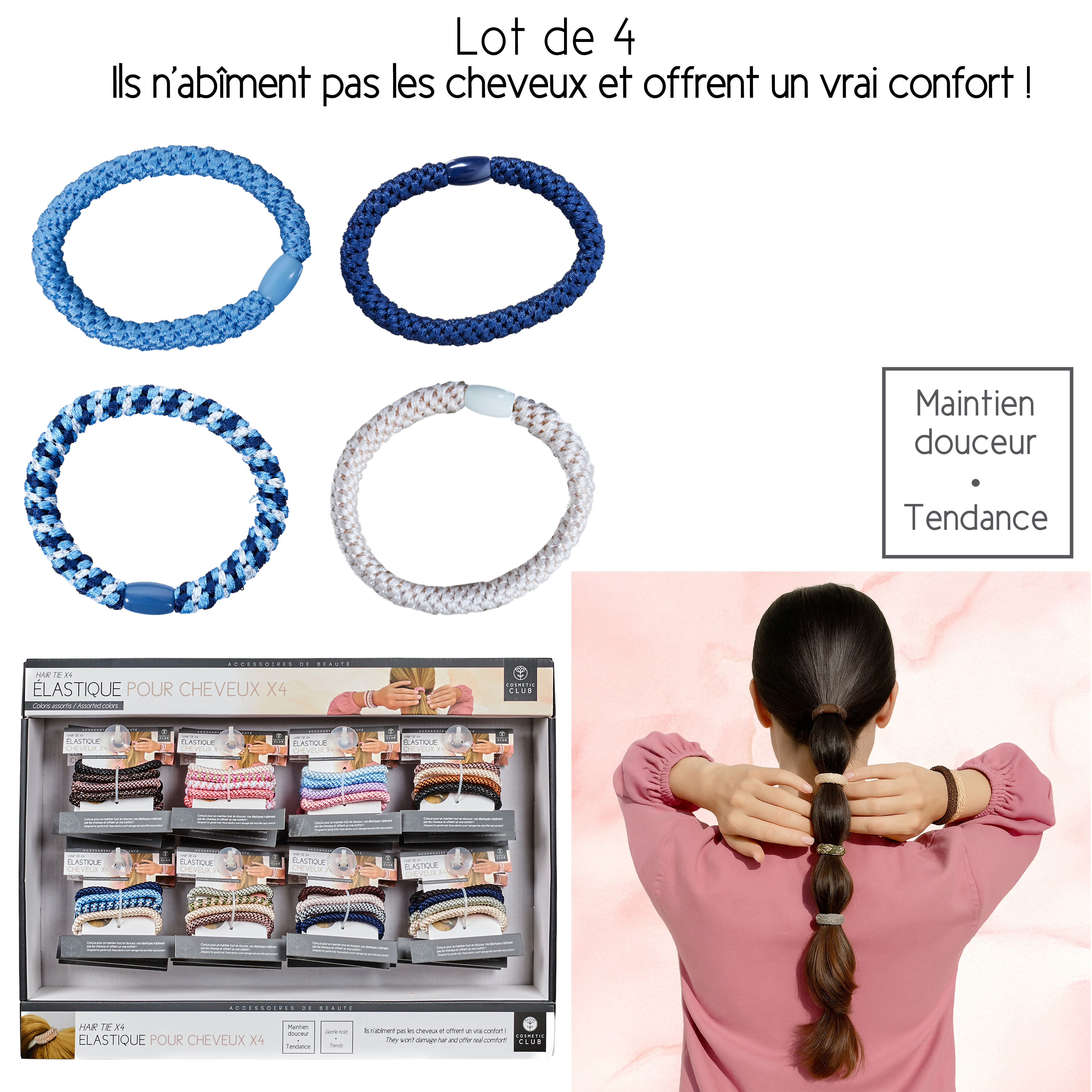  elastique cheveux x4, 8-fois assorti