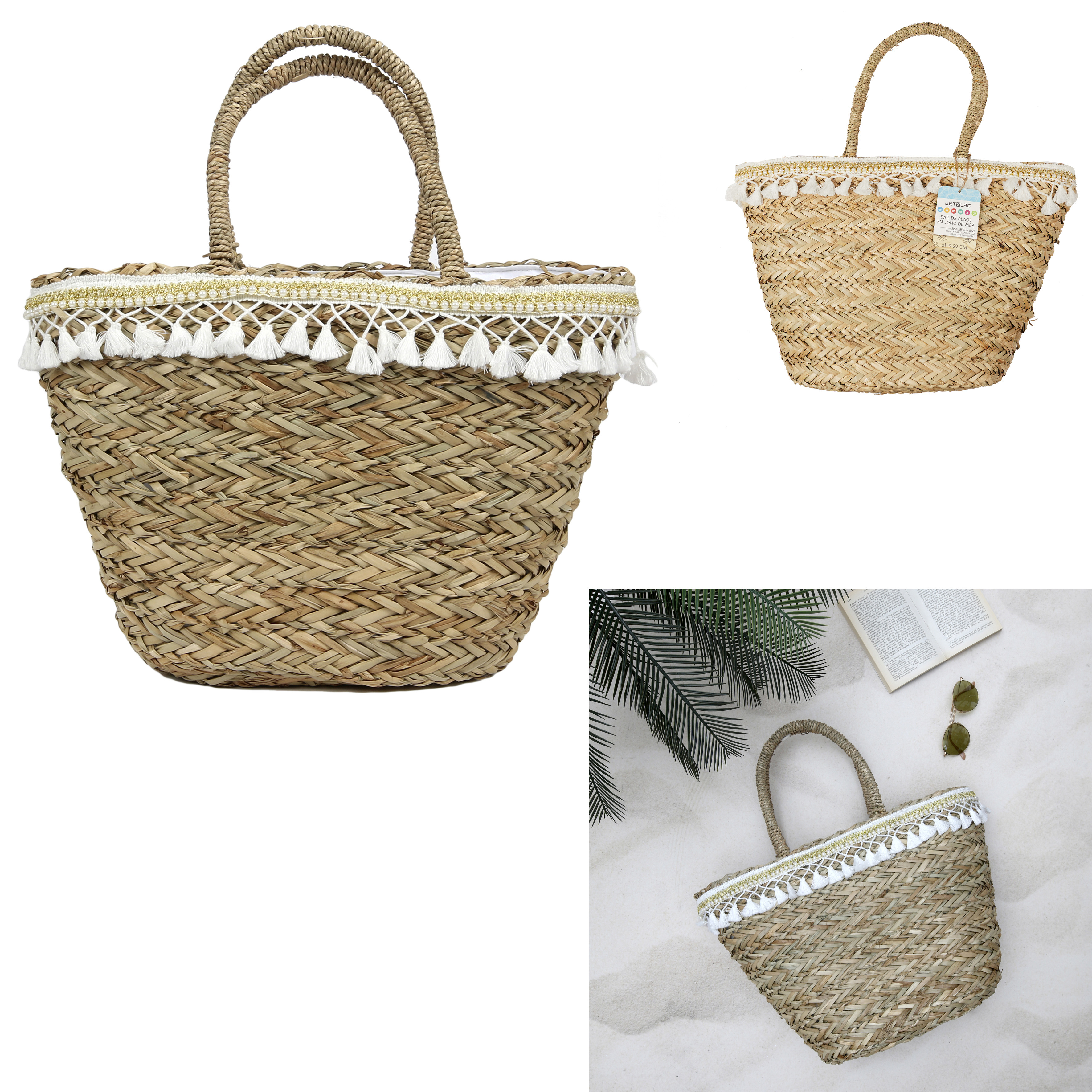  sea rush strandtas met pompons 51x29cm