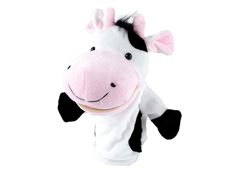 Marionnette à main vache en peluche, 29x16x24cm