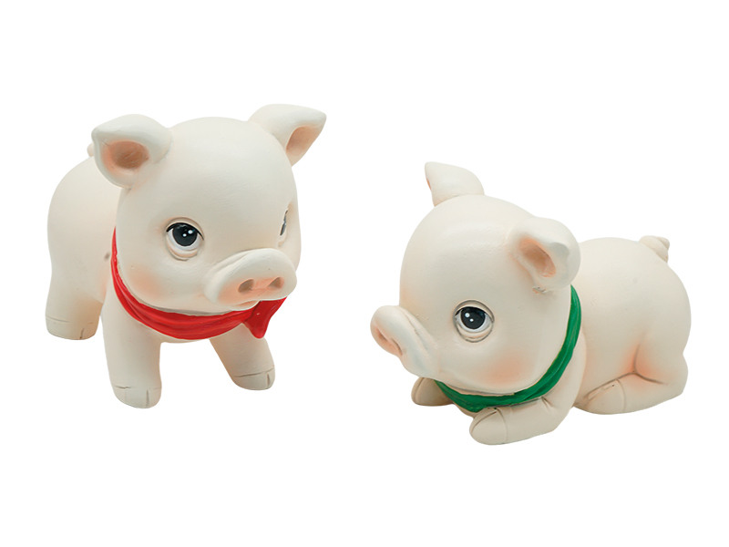 Cochon avec collier en polyrésine, 10,5 x 7 x 9 cm