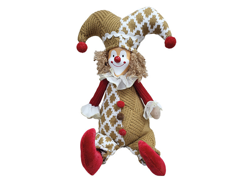 Clown en poly avec costume tricoté, 15x20x28cm