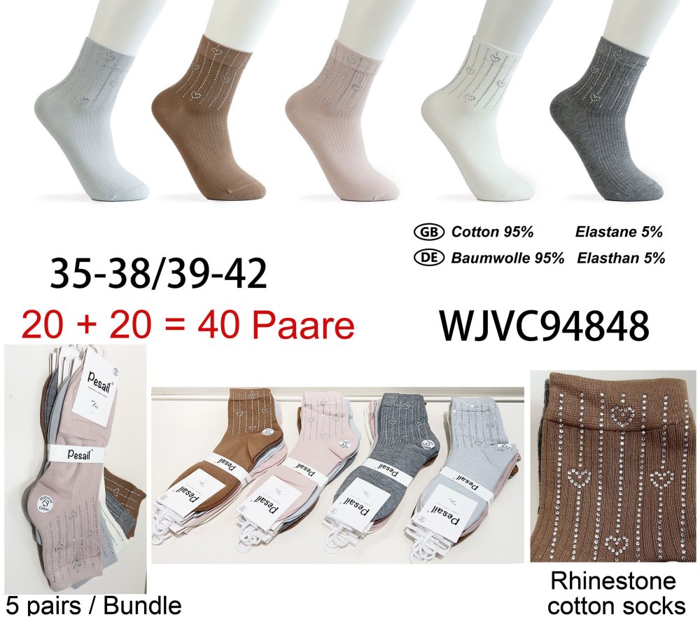  Chaussettes en coton à strass (35-38) (39-42)