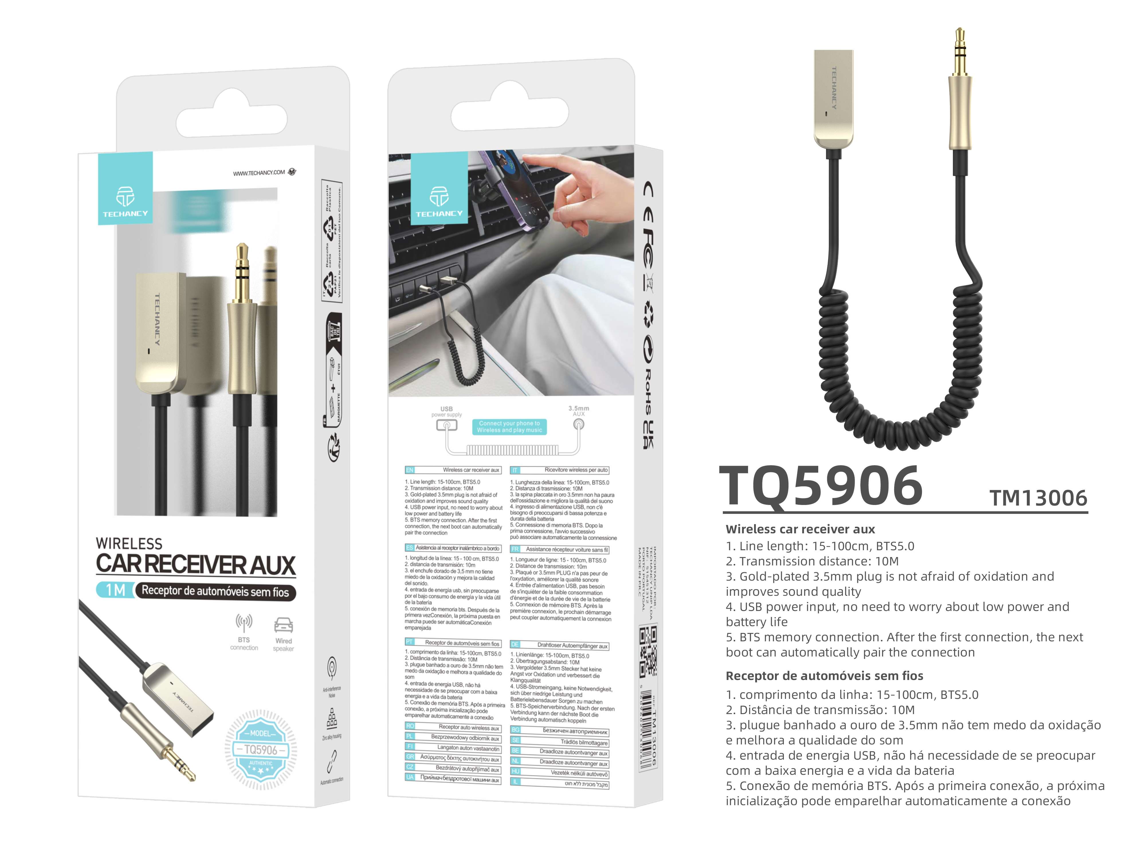  Bluetooth 5.0 Car Audio Jack 3,5 mm-es beépített a