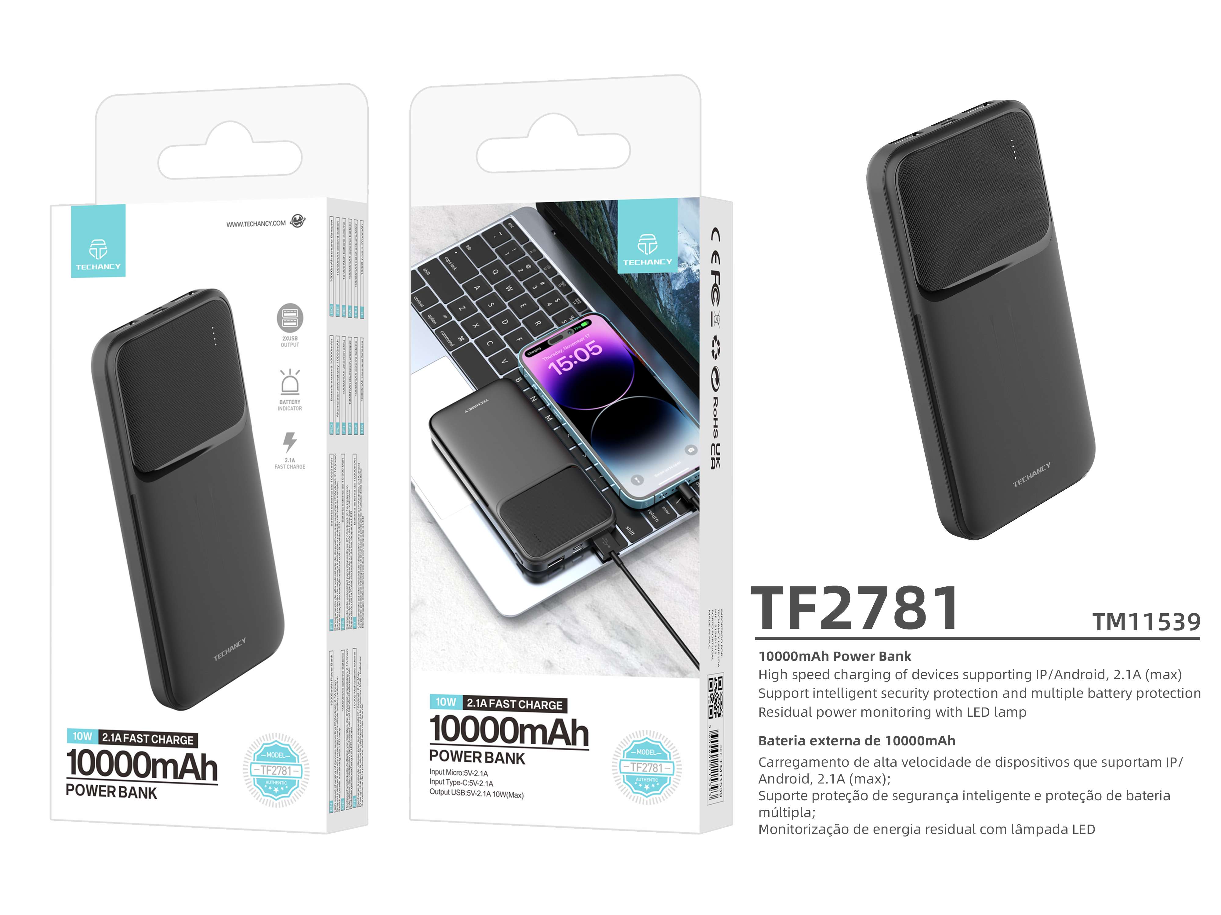  K6 POWER BANK 10000mAh 10W GYORSTÖLTŐ FEKETE