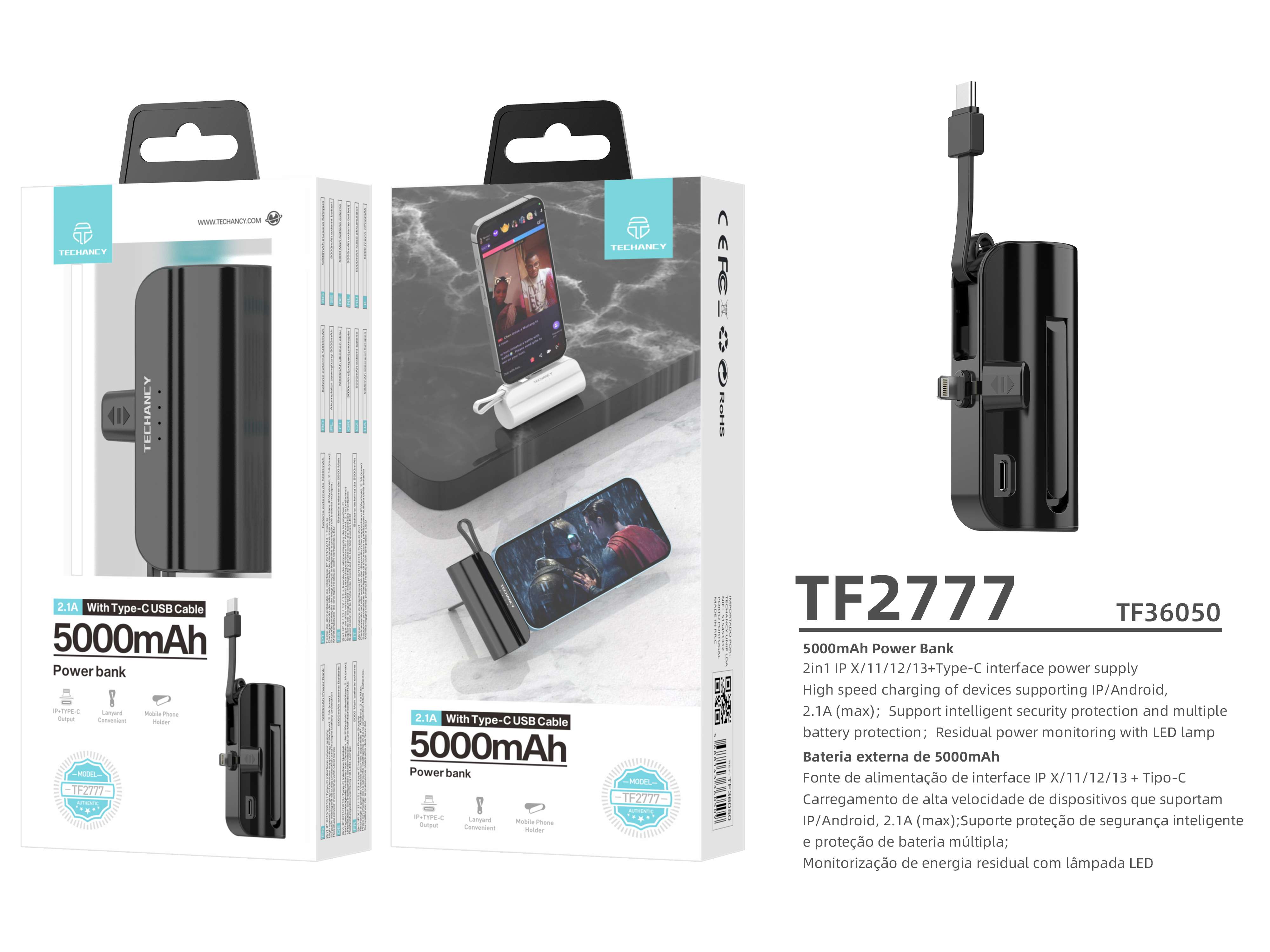  Batterie externe portable 5 000 mAh avec câble noi