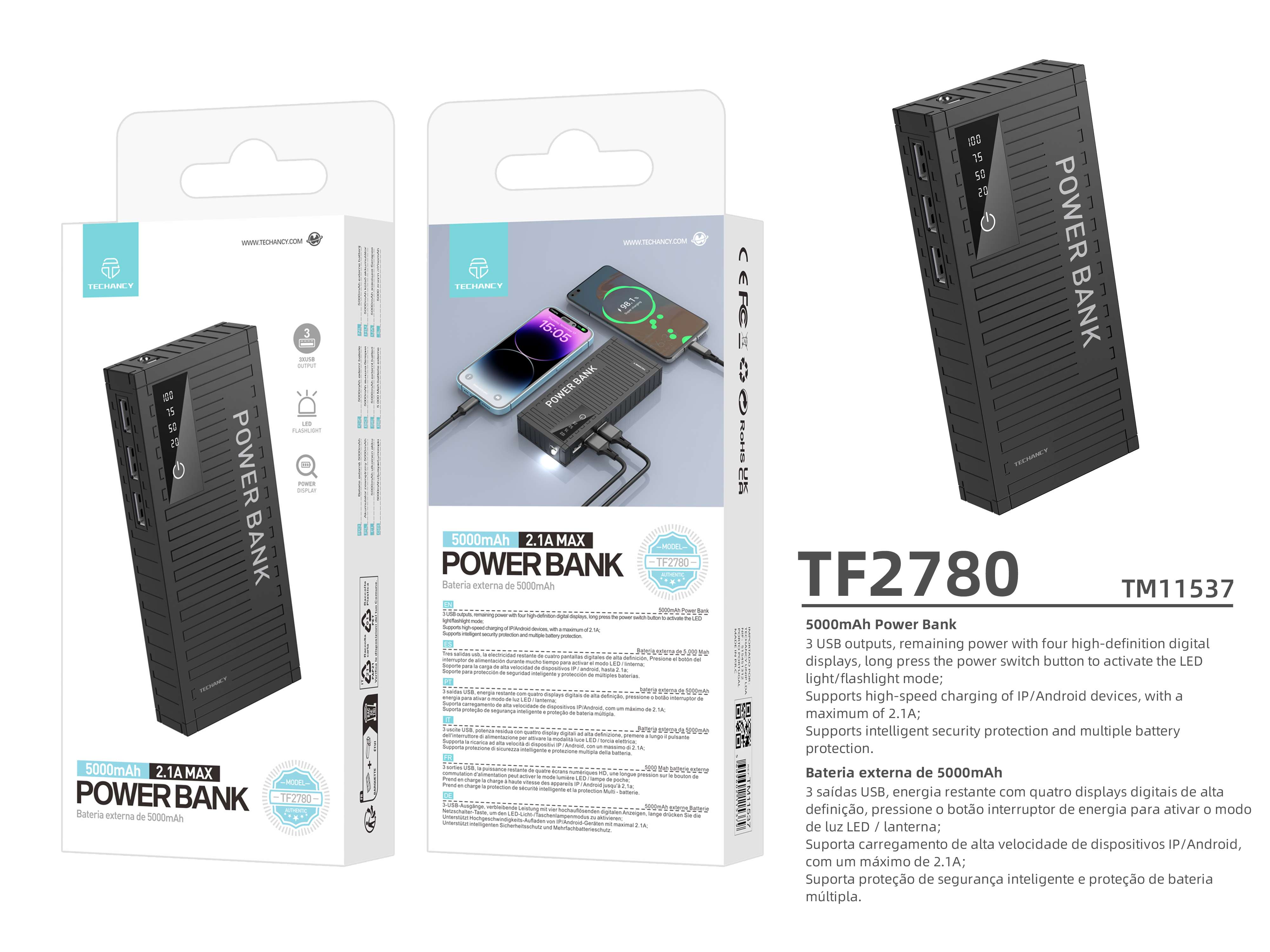  TECHANCY H40 POWERBANK 5000MAH ZWART