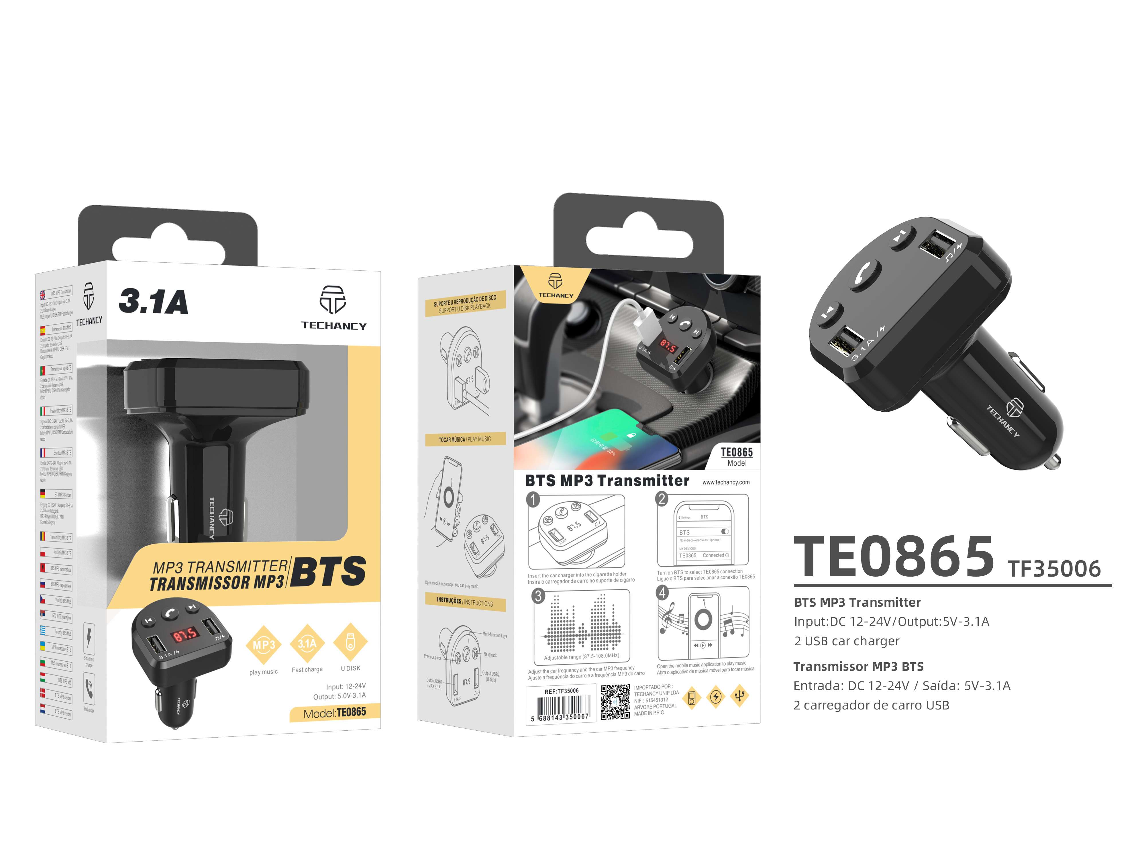  Bluetooth Mp3 3.1A dla samochodu czarny