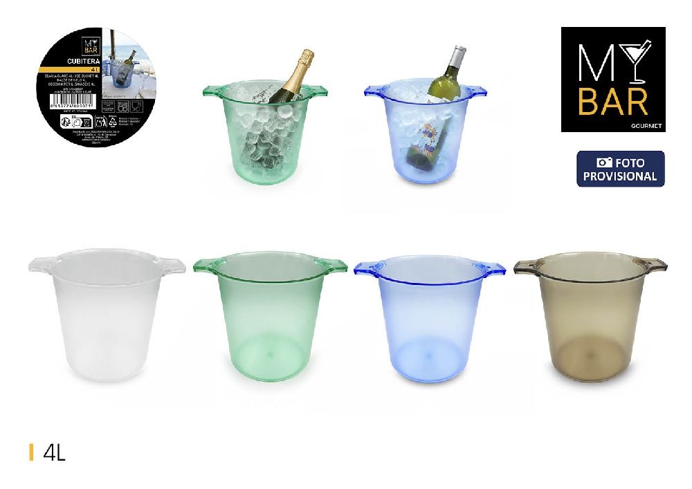  Seau à glace PS, 4 litres, 4 glaçons assortis, mon