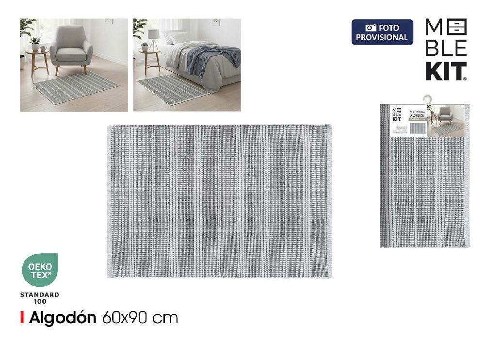  tapis en coton 60x90 gris blanc moblekit