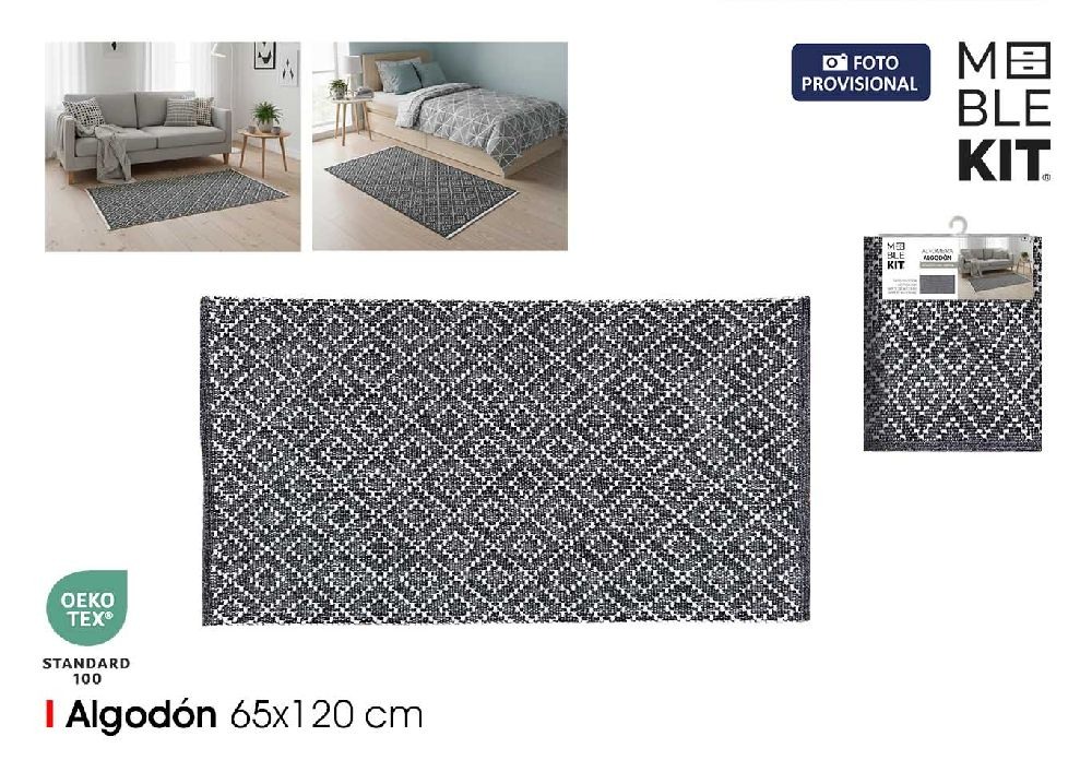 tapis en coton 65x120cm noir moblekit
