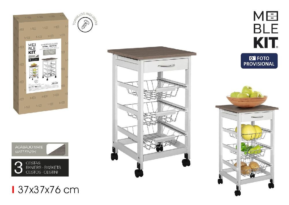  Chariot à légumes à 3 niveaux avec tiroir moblekit