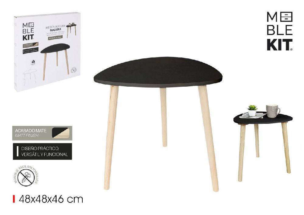  schwarzer Beistelltisch aus Holz, 48 cm, Mobil