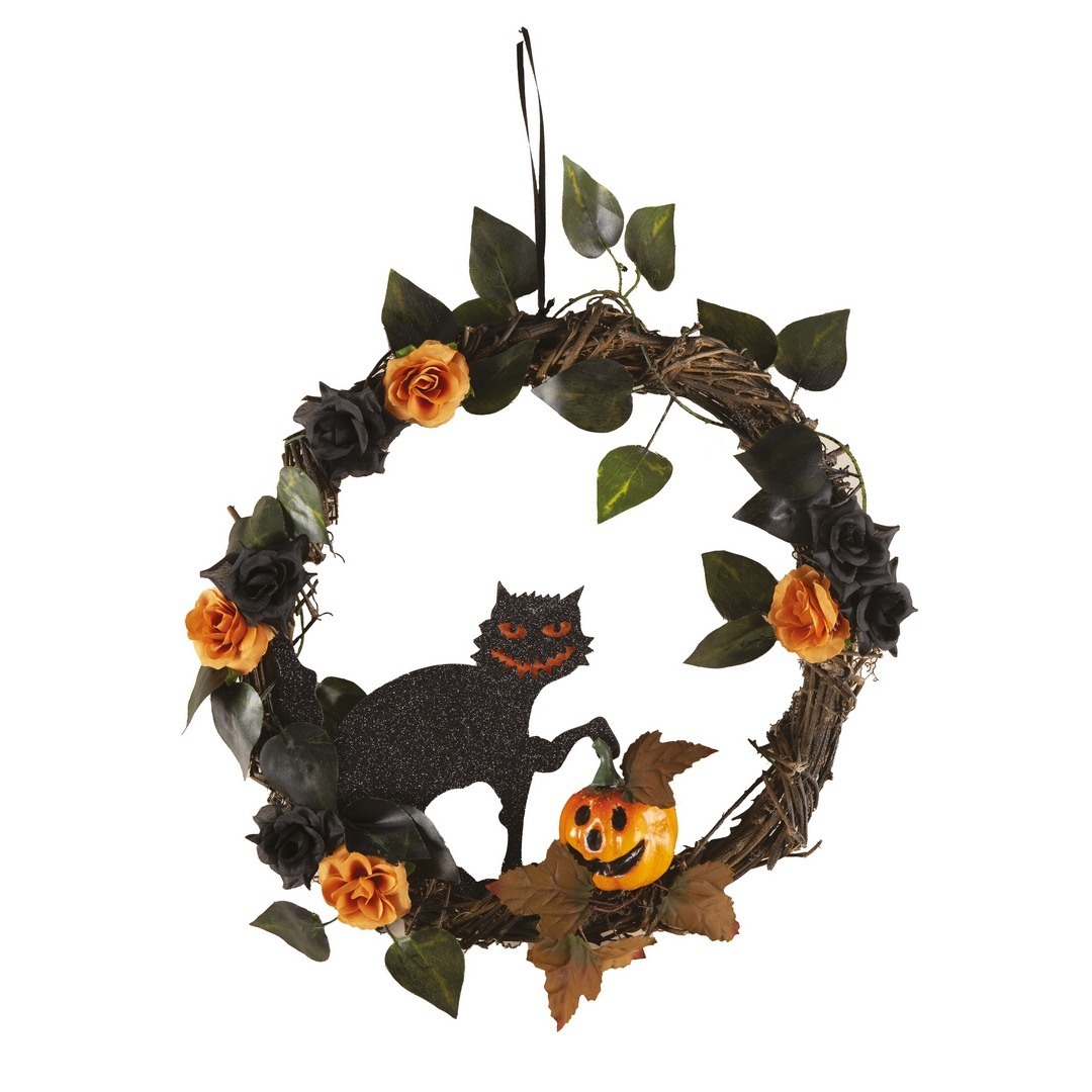  Halloween deurkrans - kleine zwarte kat