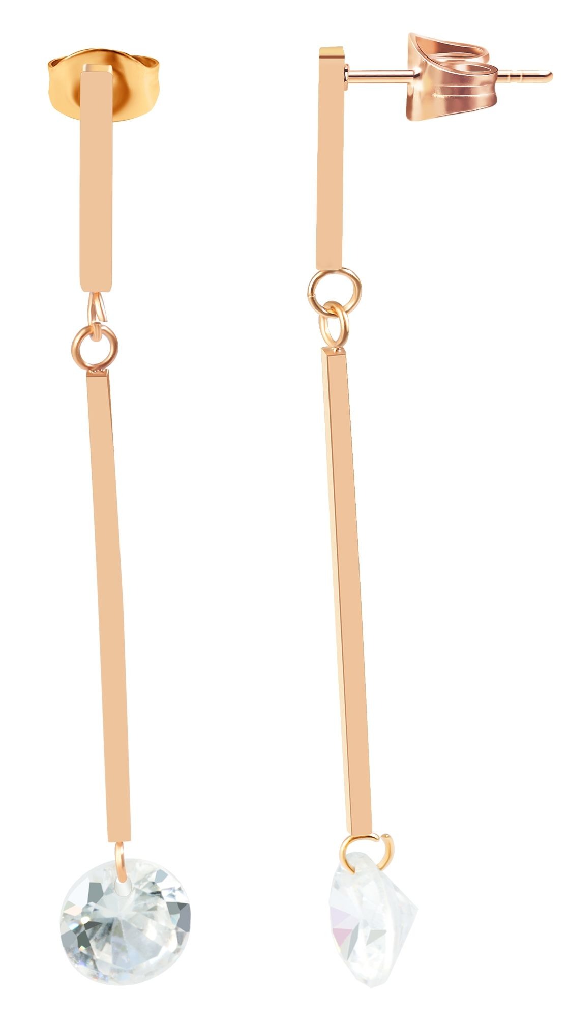  Akzent Edelstahl Ohrstecker mit Stein, Lang, roség