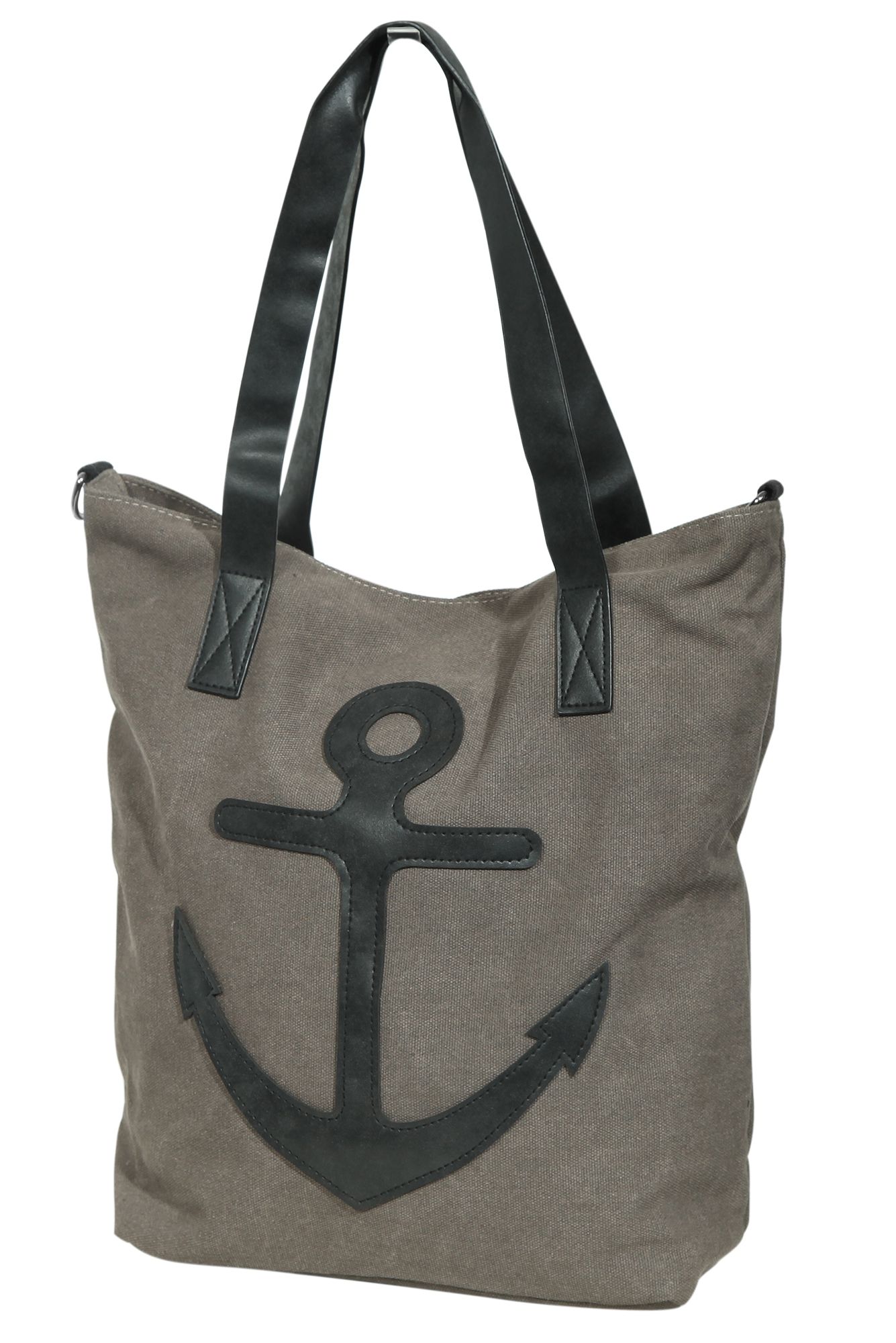  Schultertasche mit Ankermotiv, grau