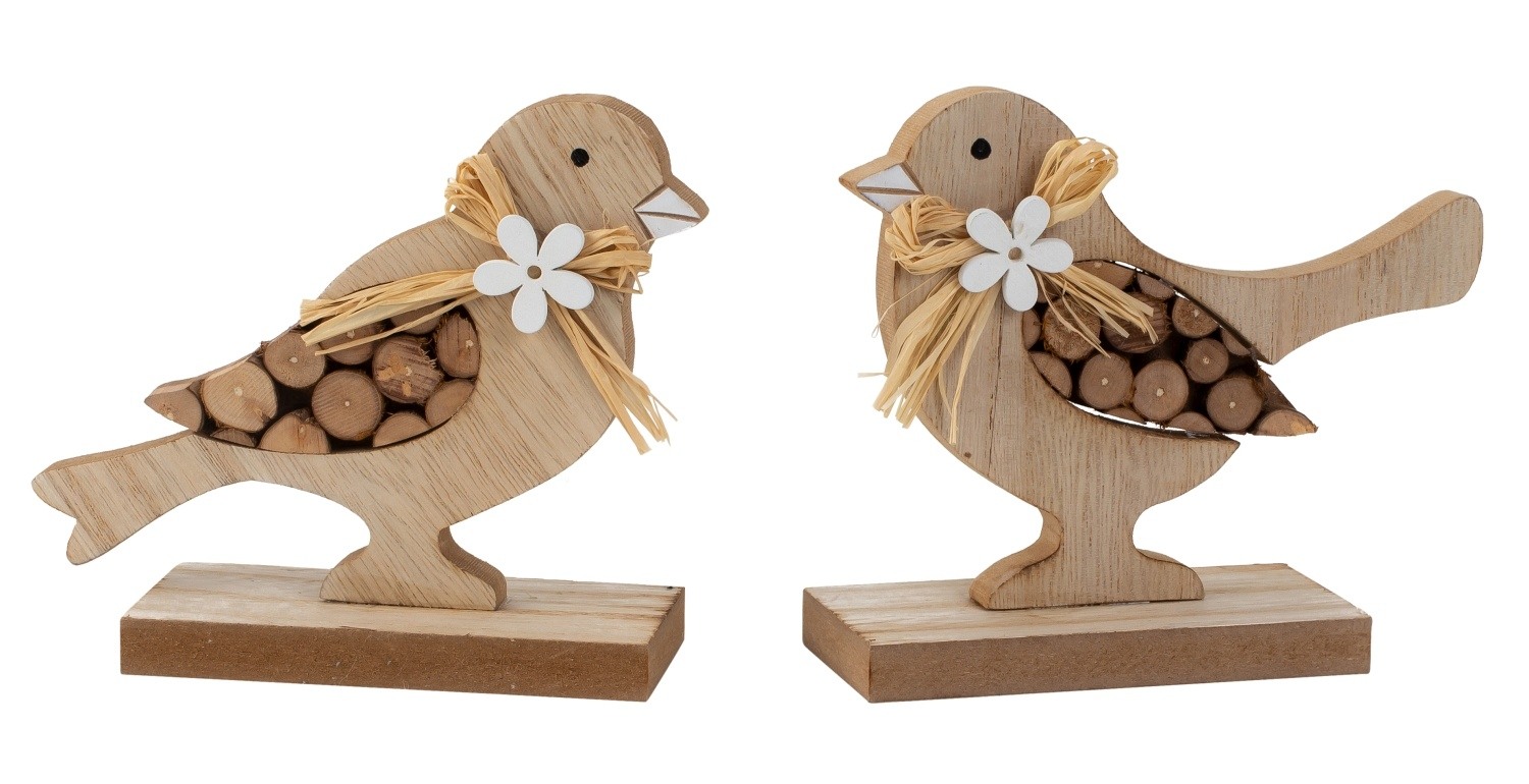  Oiseau en bois h = 12cm b = 13.5cm, 2- fois assort