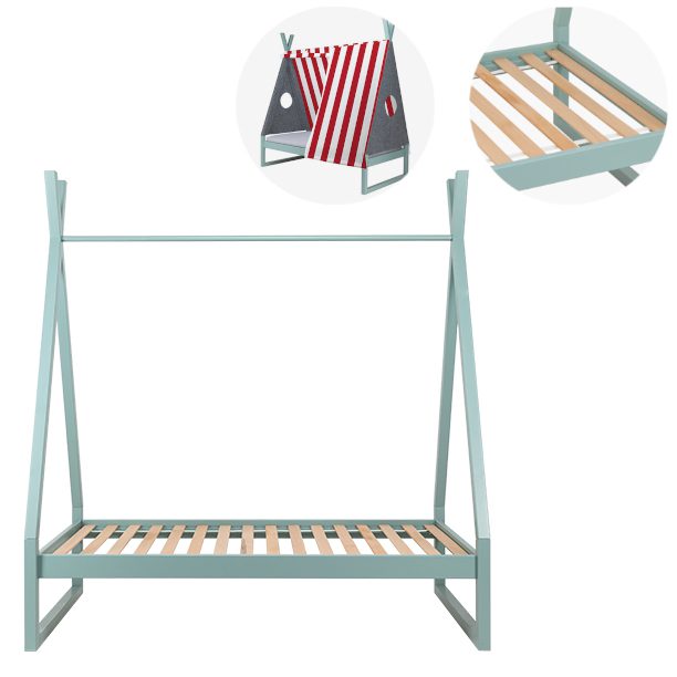  Weißes Kinderbett 140x70 cm, Steintürkis