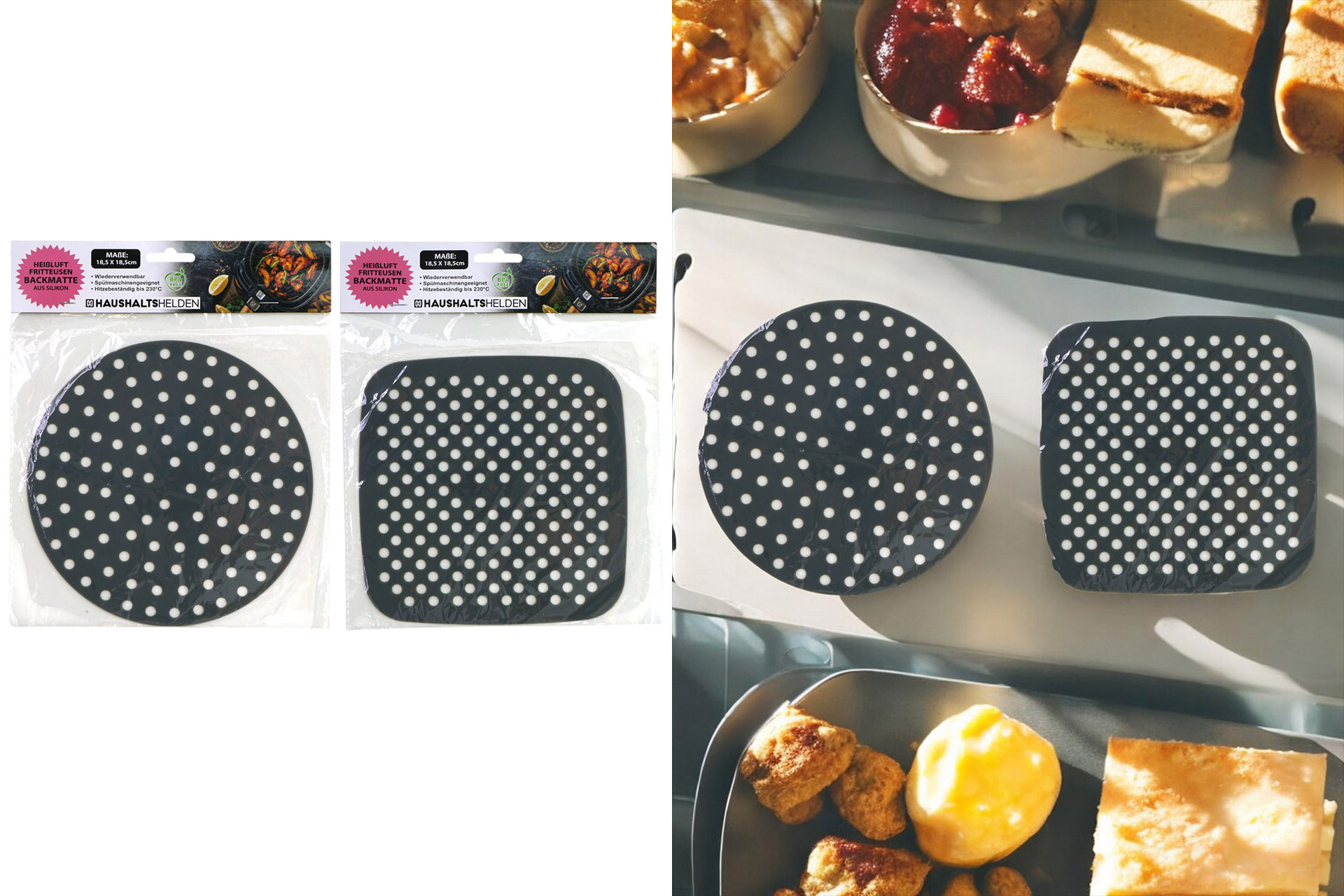 Baking mat silicone hot air fryer, Ø 19cm, 2 Des