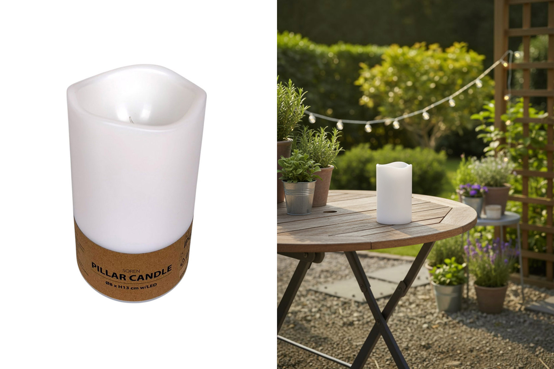  LED Outdoor Kerze, 8x8x13cm, mit Timer, AKTION