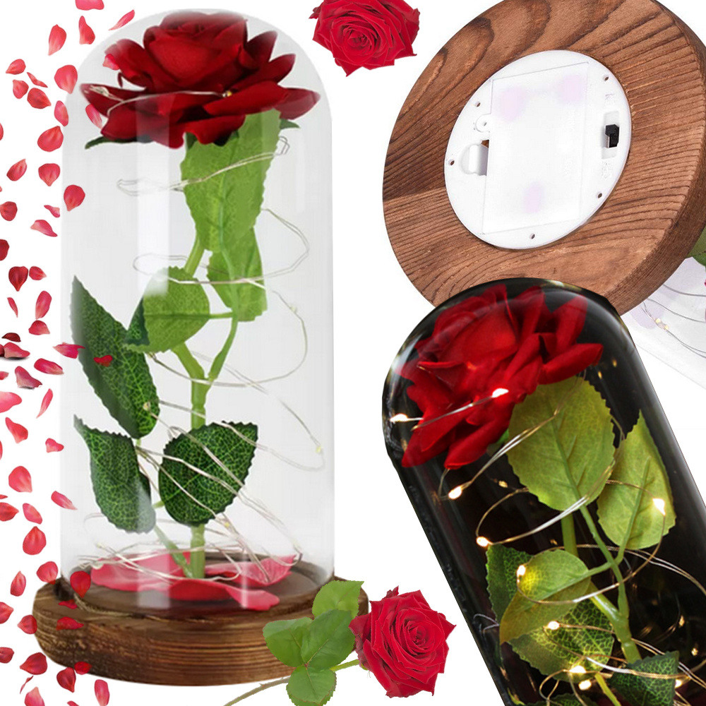 Ewige Rose im Glas, rotes Geschenk, LED-Licht