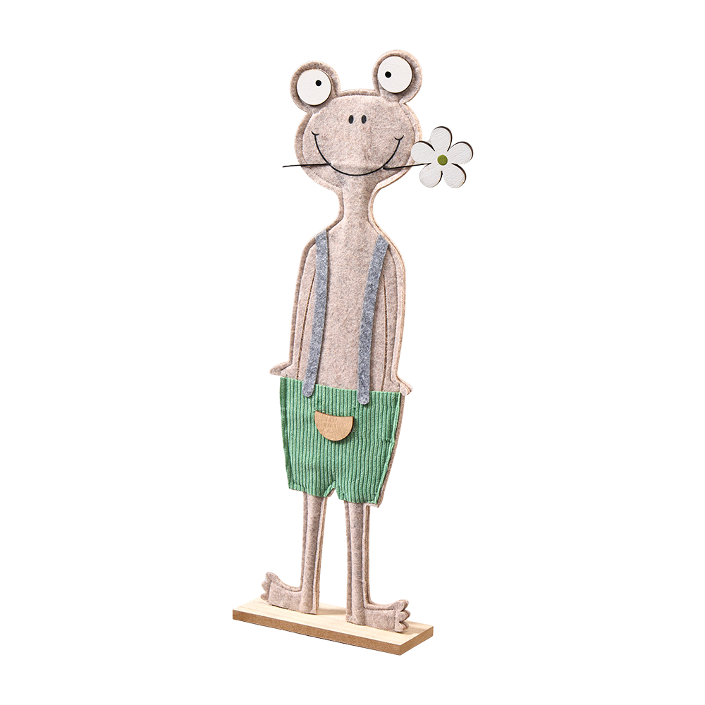 Grenouille en feutre 17x50cm sur support bois gris