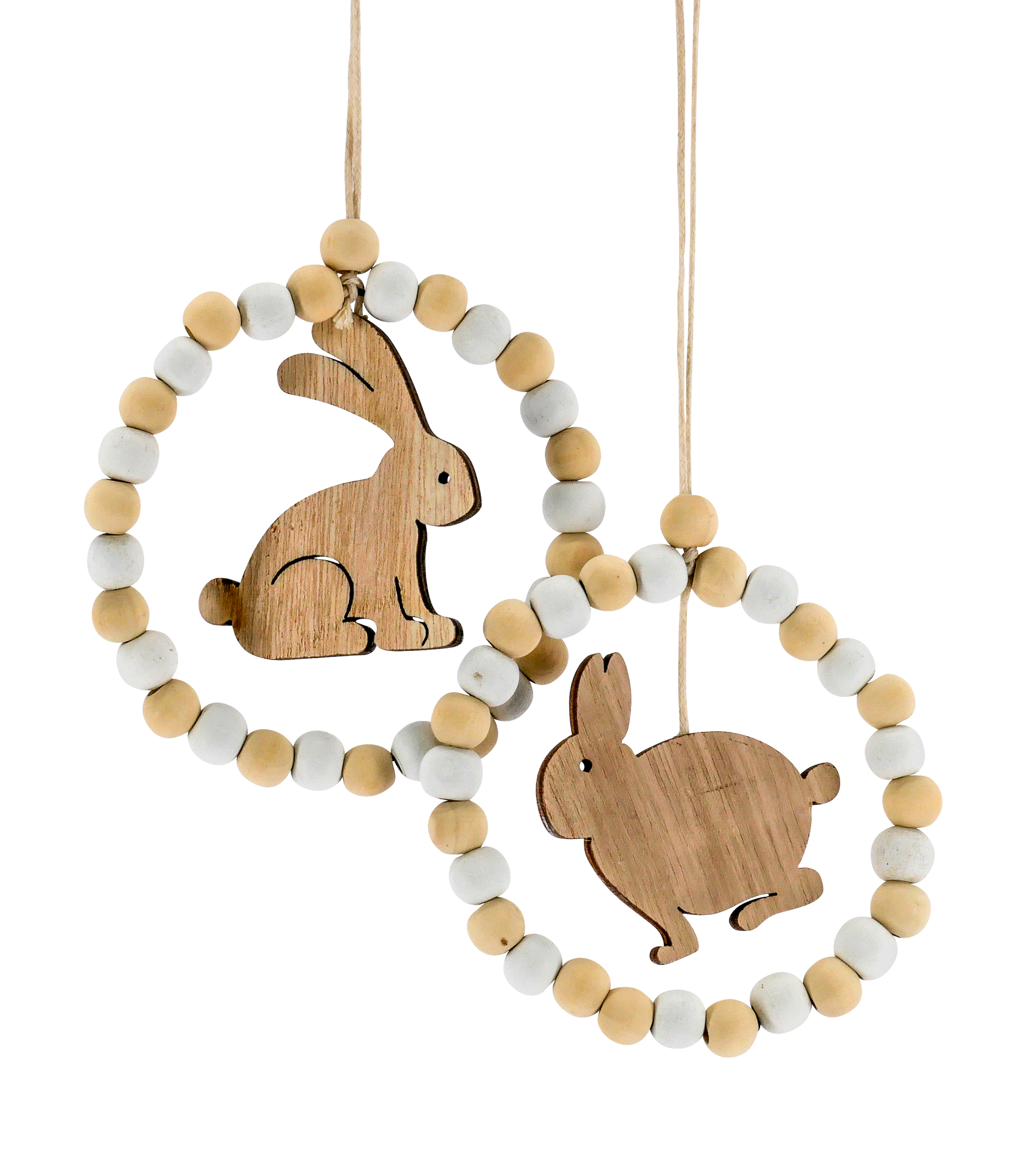  Ring houten kralen D9cm 6 stuks met konijn om op t